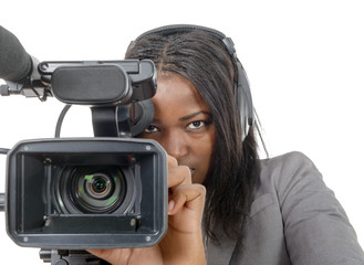 Fototapeta premium young African American women with professional video camera and