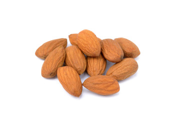 Group unpeeled almonds isolated on white background