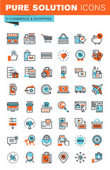 Thin line web icons for e-commerce, m-commerce, online shopping and payment, for websites and mobile websites and apps.