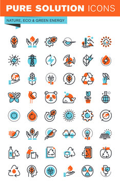 Thin line web icons for environment, recycling, renewable energy, green technology, for websites and mobile websites and apps.