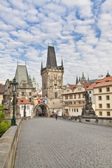 Fototapeta na wymiar Prague. View from the Charles Bridge to the Little Quarter Bridge. Czech Republic