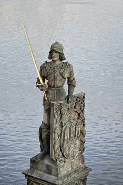 Statue of Knight Brunswick in Prague near the Charles Bridge. Czech Republic