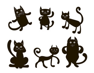 Fototapeta na wymiar six black vector Doodle cats
