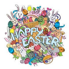 Happy Easter colorful illustration isolated on white background