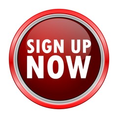 Sign Up Now round metallic red button