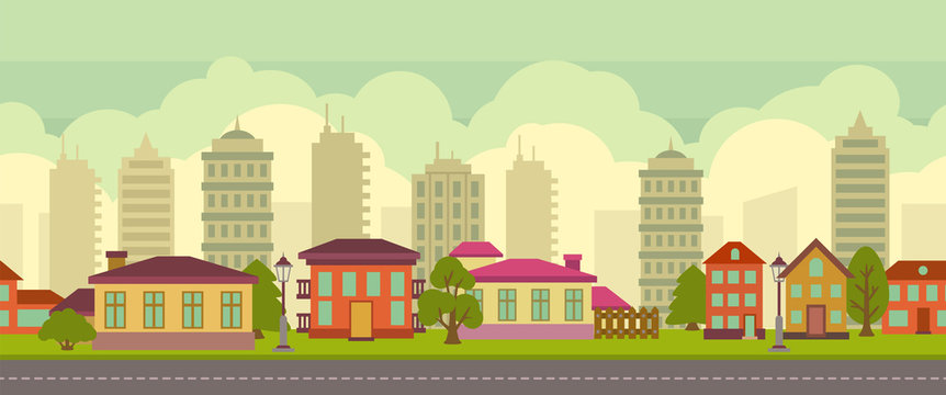 Seamless city landscape in flat style