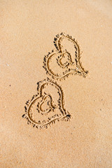 Double Love hearts impression on the sand background