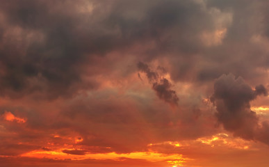 fiery sunset in the storm clouds