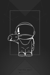 Vector illustration of cosmonaut with smartphone in hand. Design concept. photos myself. selfie time.  character.