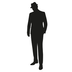 Man in hat, vector isolated silhouette - obrazy, fototapety, plakaty