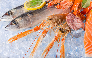 Fresh seafood on crushed ice.