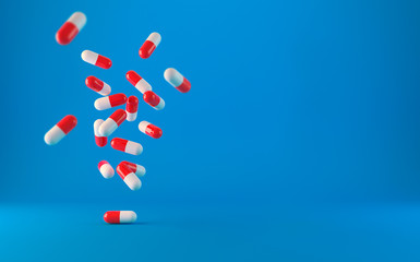 Medical pills drugs falling down