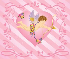 Cupid with arrow and roses