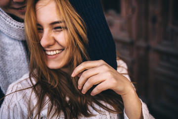 Close up portrait of smiling hipster girl