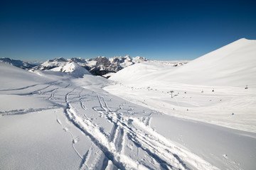 Fototapeta na wymiar Ciampac ski area near Marmolada glacier, Val di Fassa, Dolomites