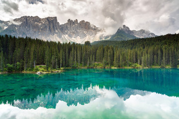 Lake Carezza, Dolomites, Italy - obrazy, fototapety, plakaty