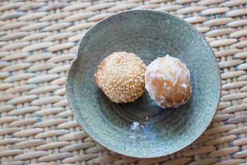 Thai snack on ceramic saucer