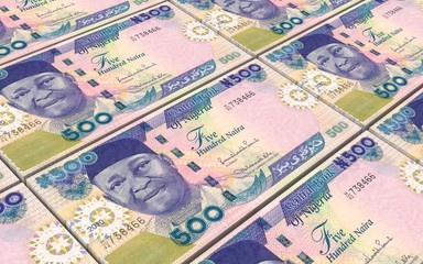 Nigerian nairas bills stacks background. Computer generated 3D photo rendering.