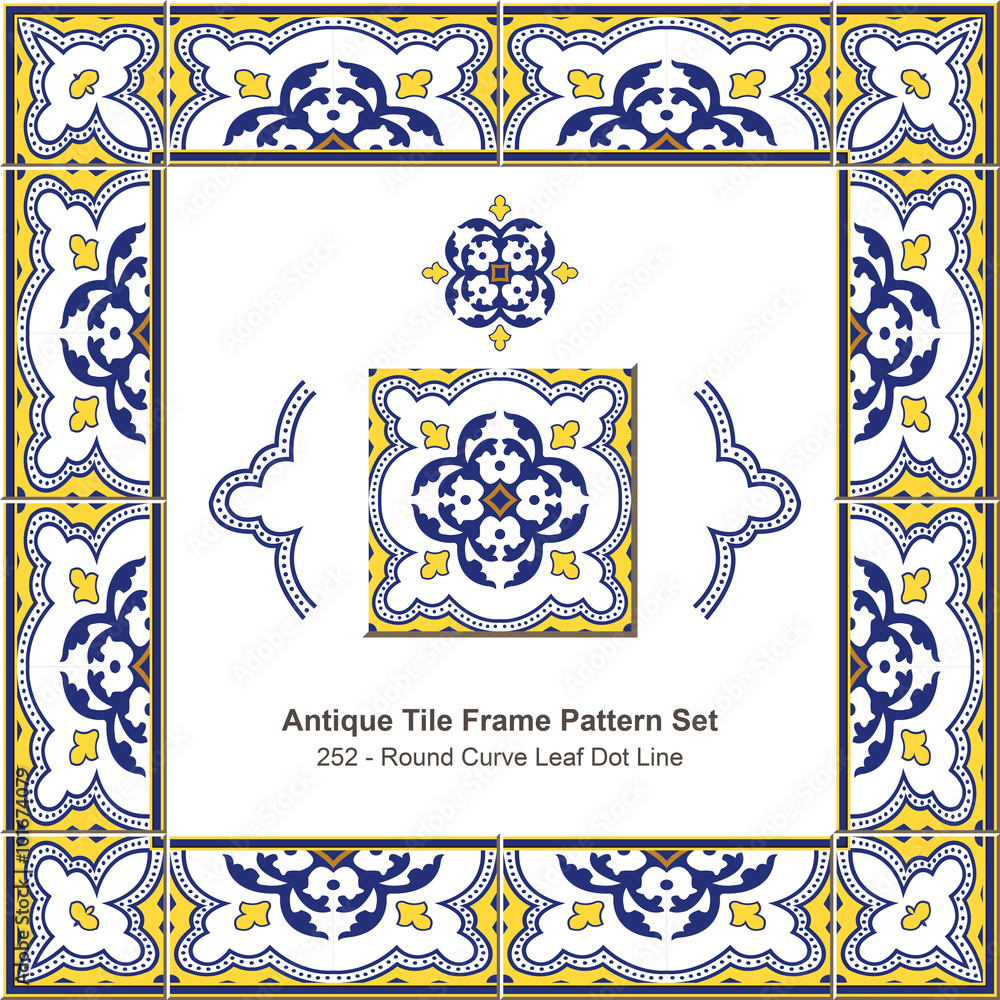 Wall mural antique tile frame pattern set_252 round curve leaf dot line