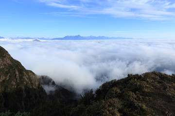 beautiful rolling clouds and mountain summits andscape