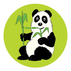 Panda illustration with a bamboo branch. The image for the child book, logo or icon