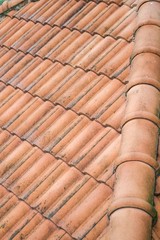 Closeup of the brown clay roof tiles