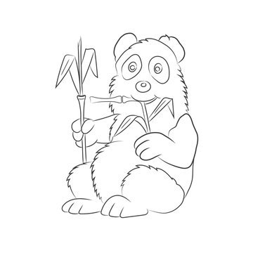 Panda illustration with a bamboo branch. The image for the child cooring book