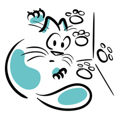 Cat and footprints on the wall