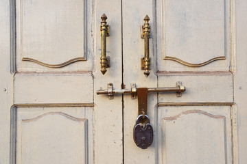 closed up the local master key on white wood door, Nepal