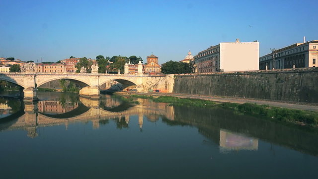 Aerial Castel Sant angelo fortress and bridge view in Rome, Italy.