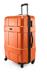 Orange color suitcase plastic half-turned