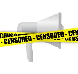 megaphone and censored yellow tape illustration