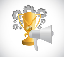 megaphone and winners trophy illustration design