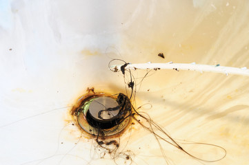 clean water sink clogged by hair