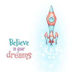 Vector illustration of rocket with label