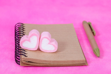 heart candies  with book note ,message paper.selective