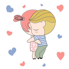 Romantic concept. Loving boy and girl. Cute cartoon vector illus