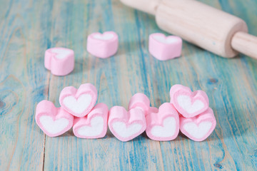 Obraz premium heart shaped candies on background,selective focus.