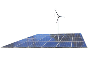 Solar cell Panels and wind turbine, produce power, green energy