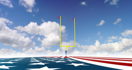 usa flag with american football post on background sky