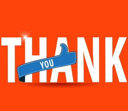 thankyou, flat typography with thumbs up sign - vector eps 10