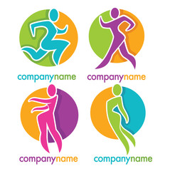 woman fitness, run, jogging, emblem, sticker and logo collection