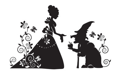 The silhouette of Snow white and the evil witch.