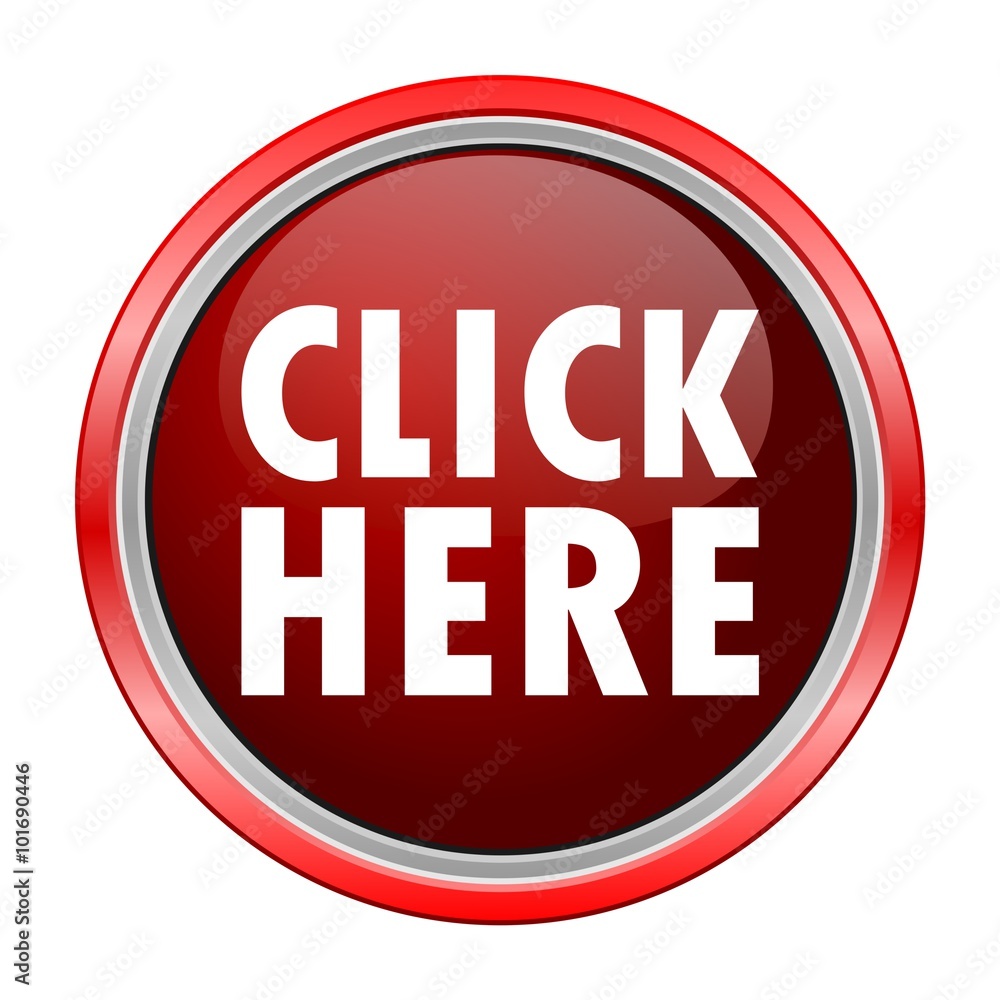Poster click here round metallic red button