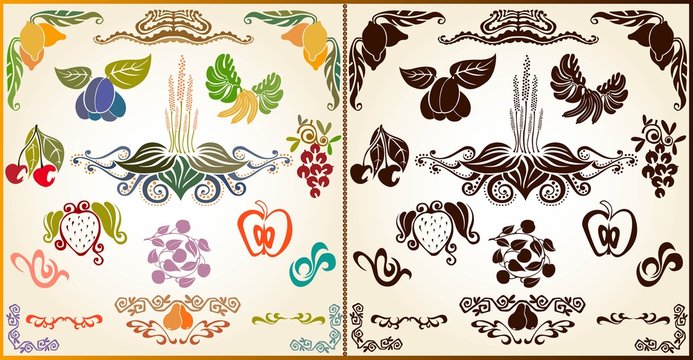 set of abstract floral elements silhouettes