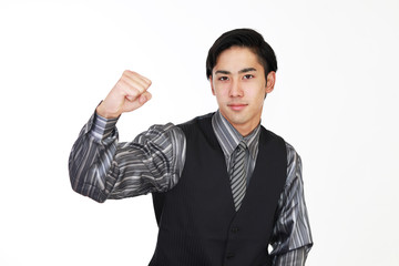 ガッツポーズのウェイター