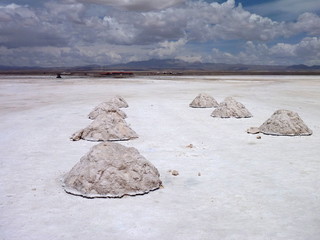 heaps of salt dryed at salar de uyuni