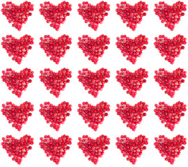 Fototapeta na wymiar Seamless pattern of hearts of cranberry on a white background