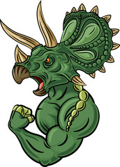 Illustration of strong triceratops character isolated on white background