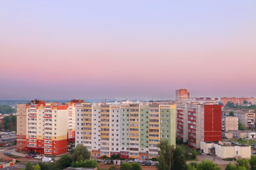 Evening view of residential area and beautiful pink sky